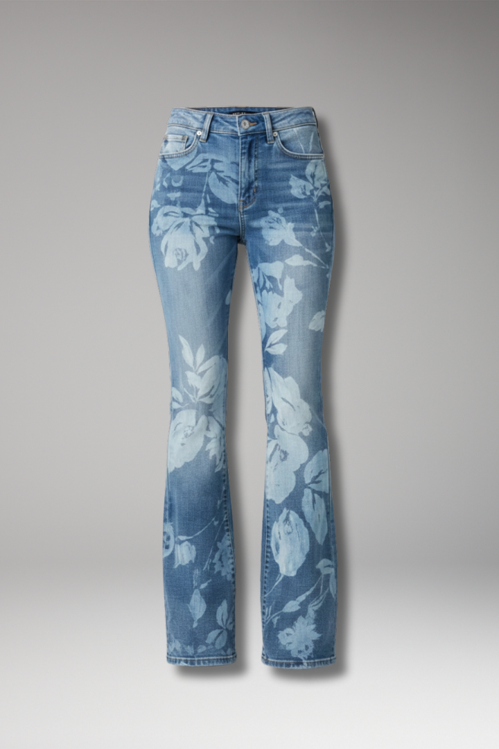 Women’s Jeans with Floral Pattern and Straight-Leg Design