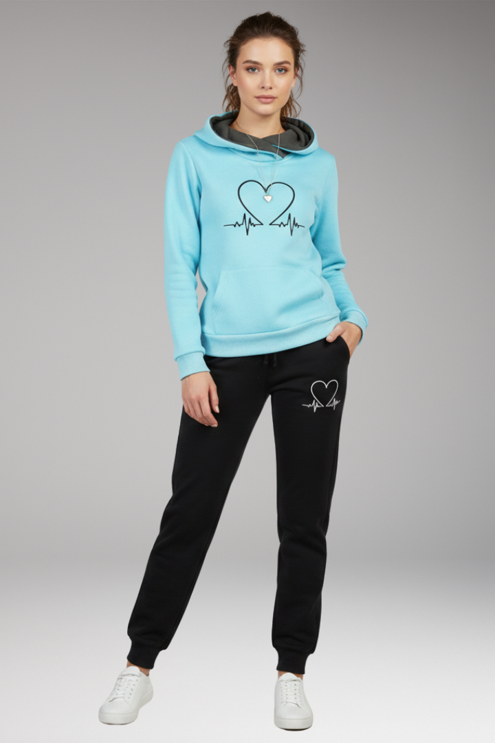Women’s Jogging Set with Printed Hoodie and Tapered Trousers