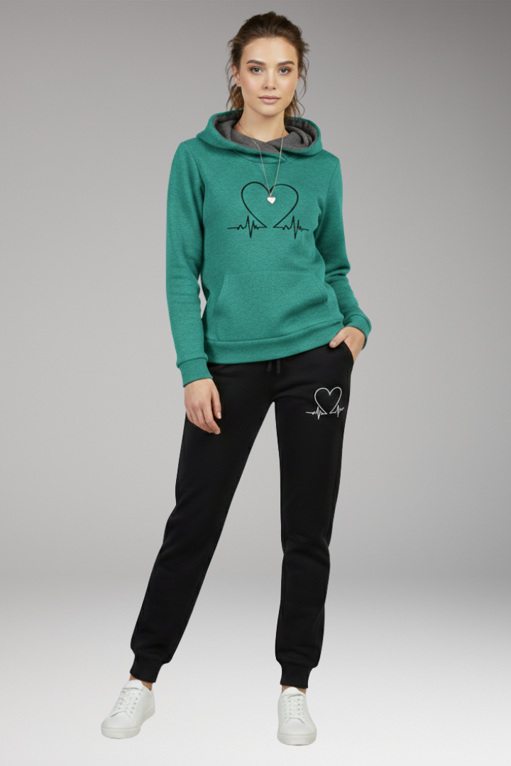 Women’s Jogging Set with Printed Hoodie and Tapered Trousers