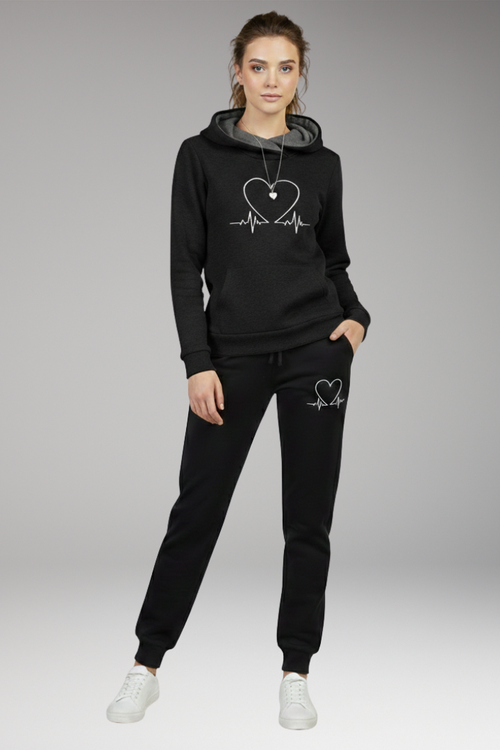 Women’s Jogging Set with Printed Hoodie and Tapered Trousers