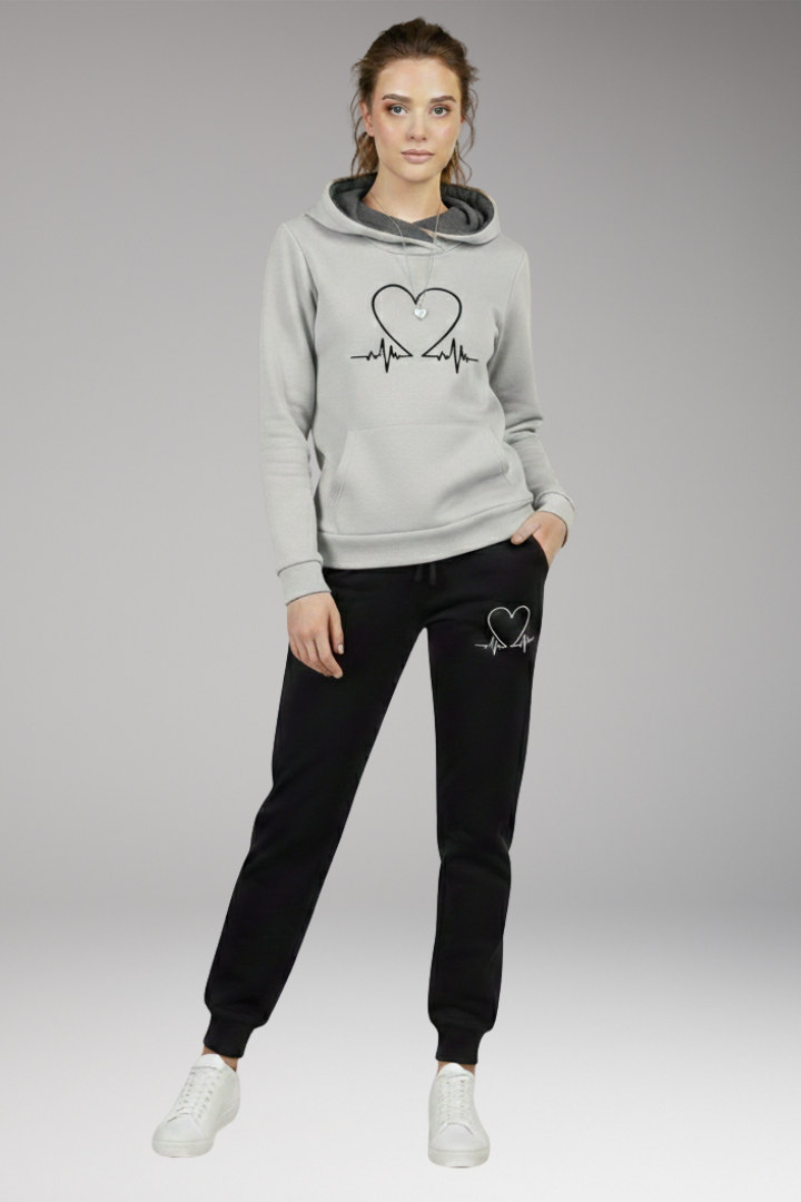 Women’s Jogging Set with Printed Hoodie and Tapered Trousers