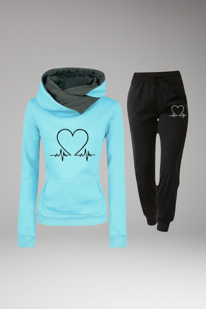 Women’s Jogging Set with Printed Hoodie and Tapered Trousers