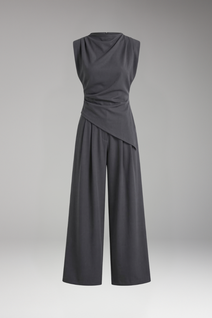Women's Jumpsuit with Asymmetrical Waist and Wide Legs