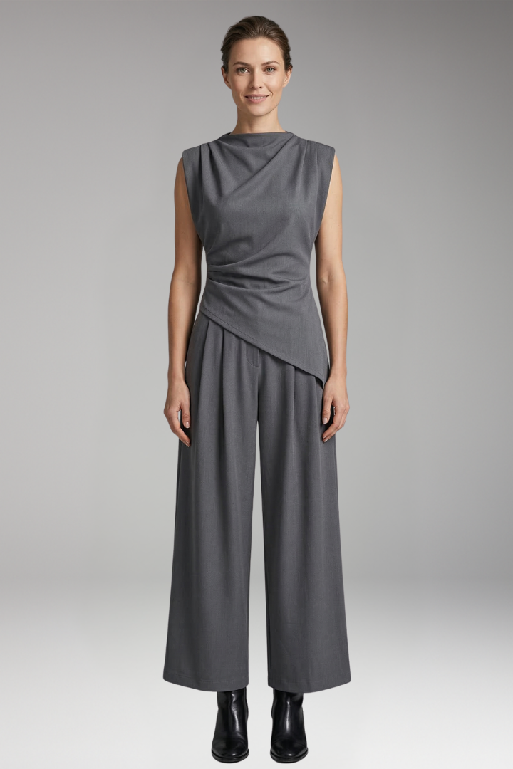 Women's Jumpsuit with Asymmetrical Waist and Wide Legs