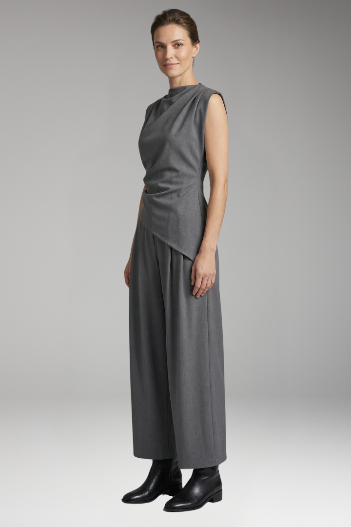 Women's Jumpsuit with Asymmetrical Waist and Wide Legs
