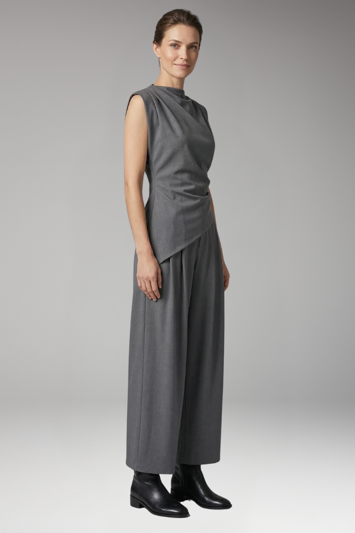 Women's Jumpsuit with Asymmetrical Waist and Wide Legs