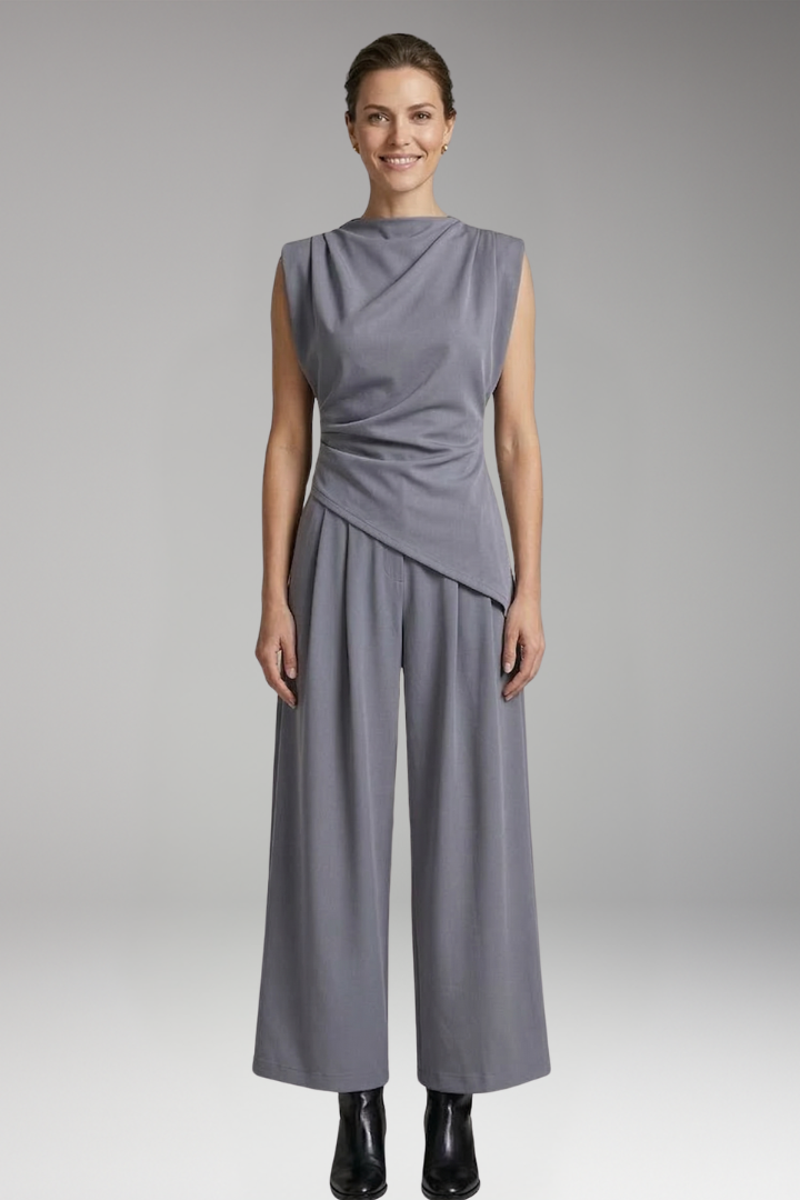 Women's Jumpsuit with Asymmetrical Waist and Wide Legs