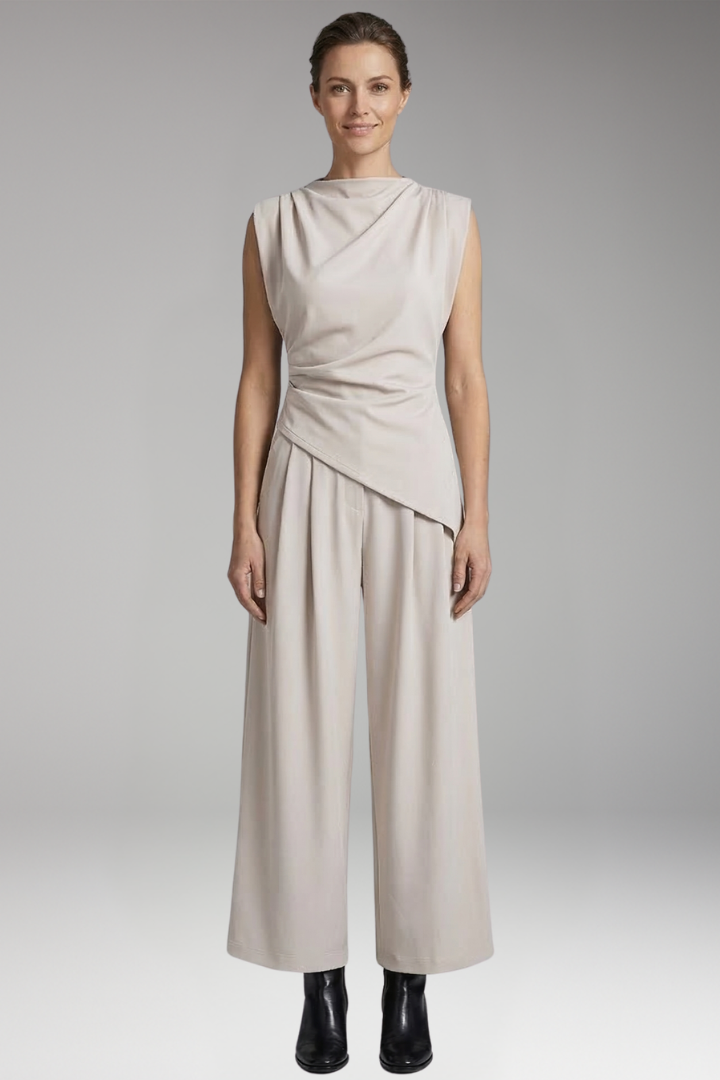 Women's Jumpsuit with Asymmetrical Waist and Wide Legs