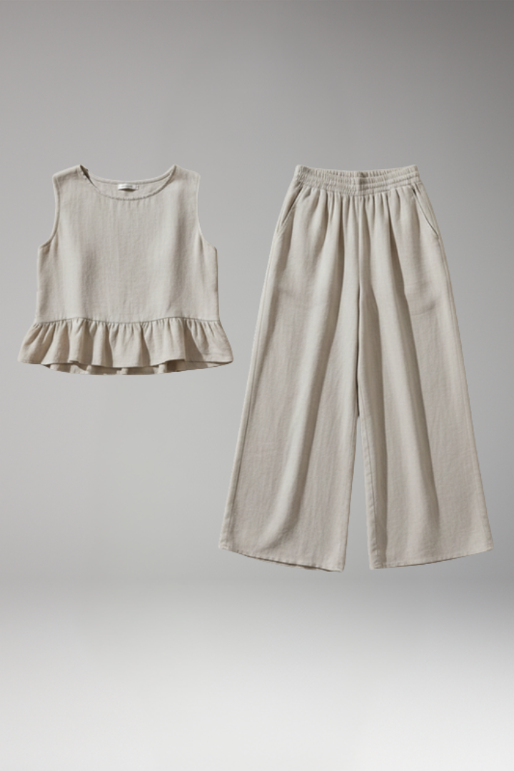 Women's Jumpsuit with Back Buttons and Ruffle Waist