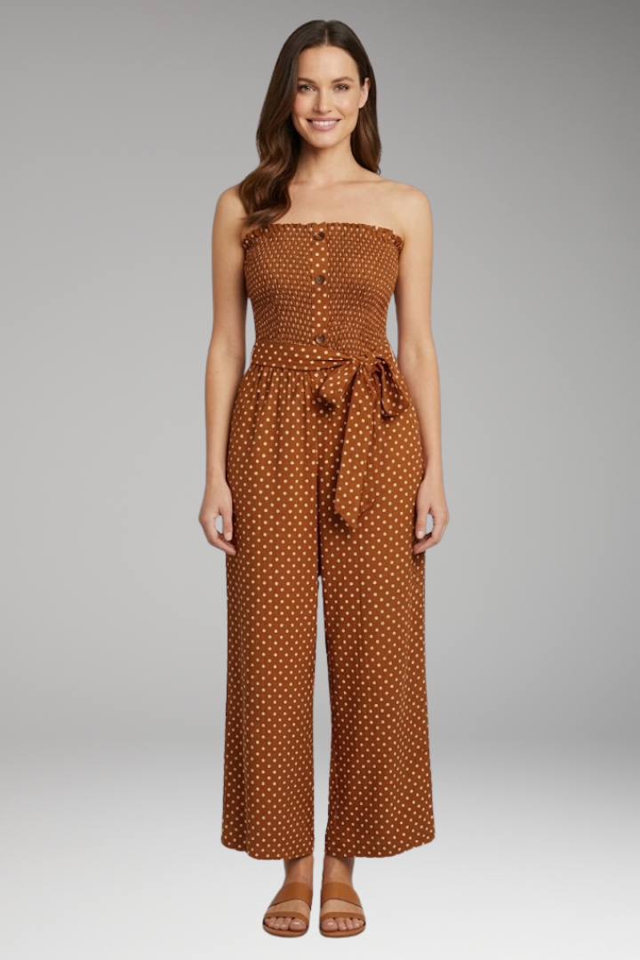 Women's Jumpsuit with Bandeau Top and Tie Waist