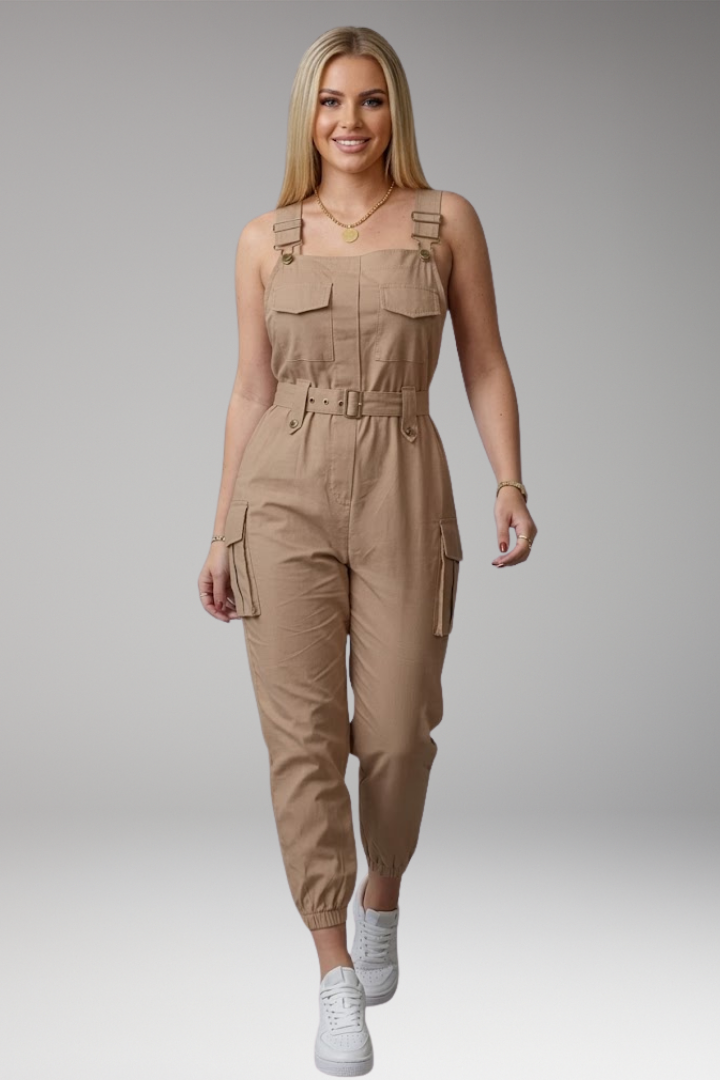 Women's Jumpsuit with Belt and Cargo Pockets