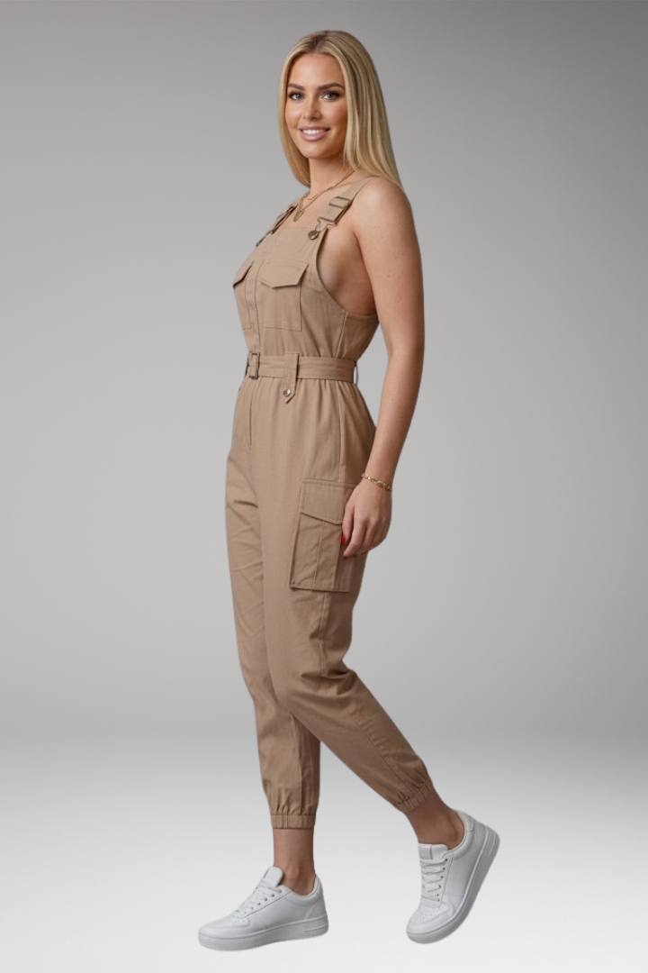 Women's Jumpsuit with Belt and Cargo Pockets