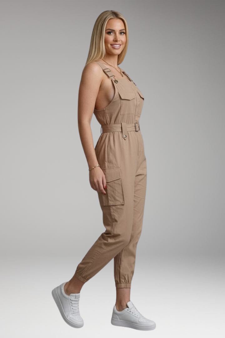 Women's Jumpsuit with Belt and Cargo Pockets