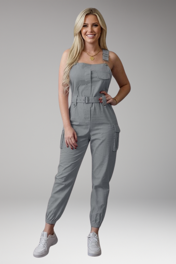 Women's Jumpsuit with Belt and Cargo Pockets