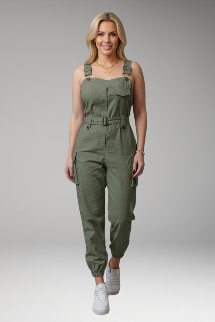 Women's Jumpsuit with Belt and Cargo Pockets