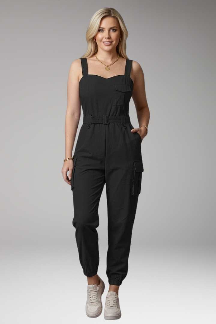 Women's Jumpsuit with Belt and Cargo Pockets