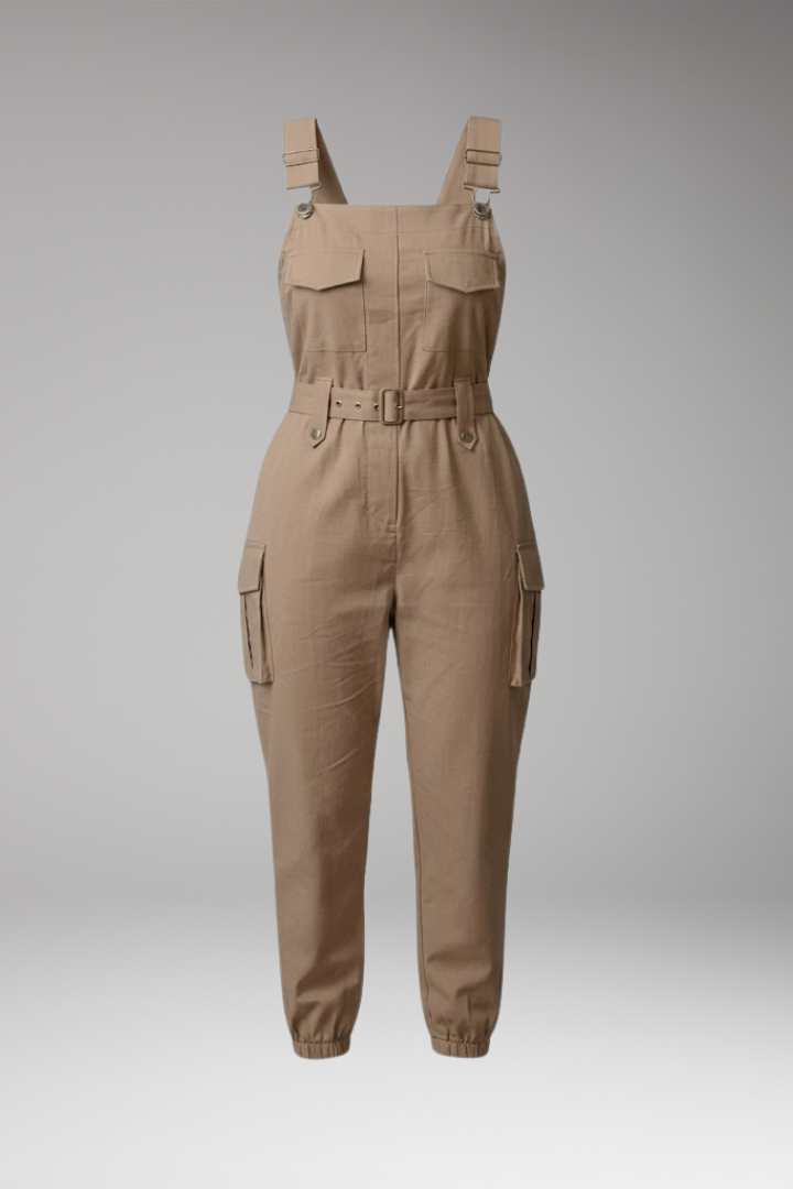 Women's Jumpsuit with Belt and Cargo Pockets