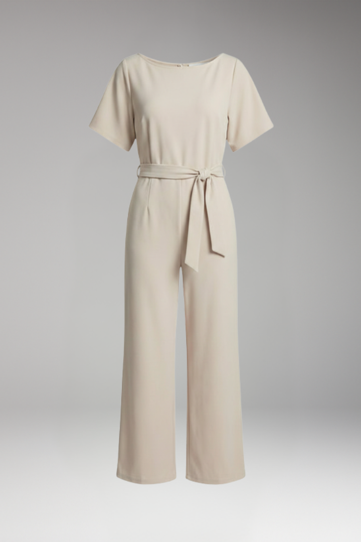 Women's Jumpsuit with Boat Neck and Waist Tie