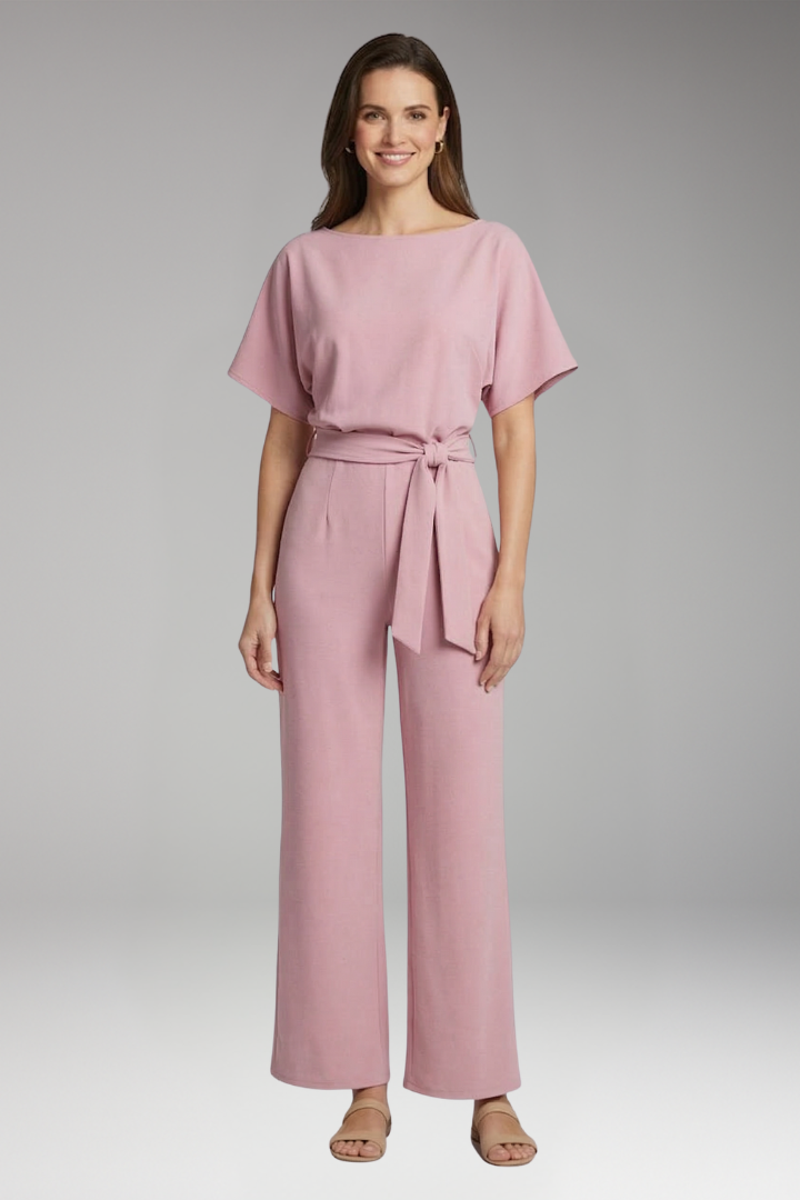 Women's Jumpsuit with Boat Neck and Waist Tie