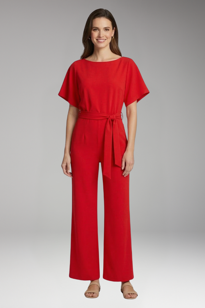Women's Jumpsuit with Boat Neck and Waist Tie