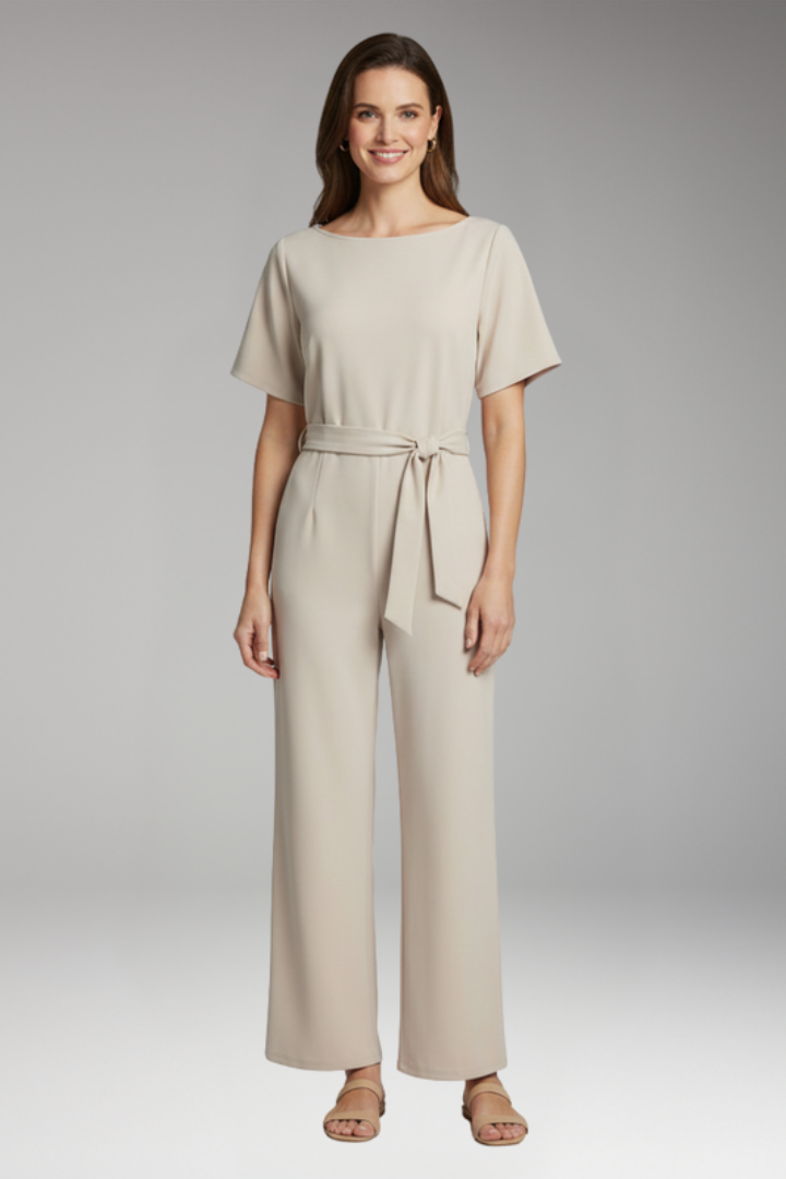 Women's Jumpsuit with Boat Neck and Waist Tie