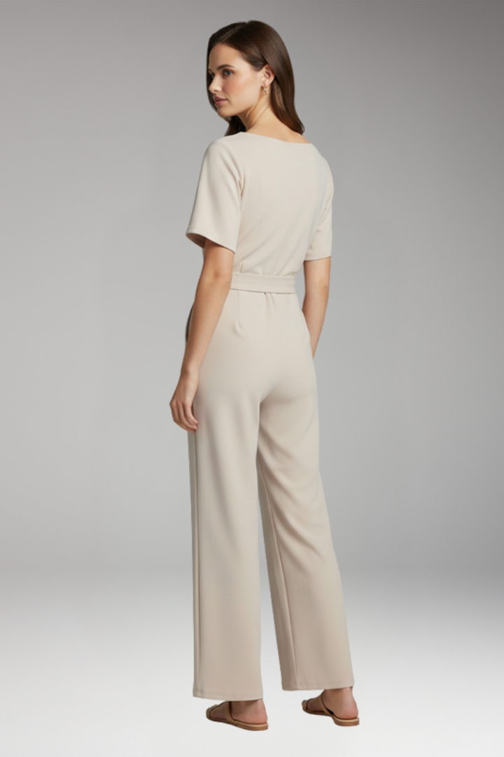Women's Jumpsuit with Boat Neck and Waist Tie
