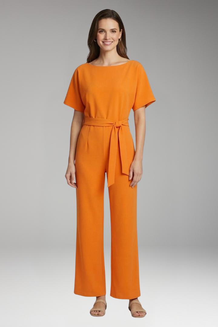 Women's Jumpsuit with Boat Neck and Waist Tie