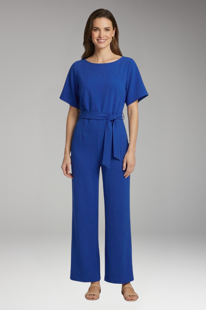 Women's Jumpsuit with Boat Neck and Waist Tie