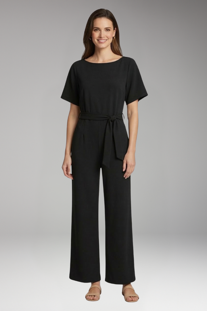 Women's Jumpsuit with Boat Neck and Waist Tie