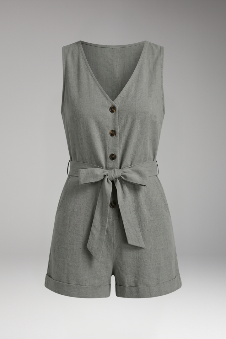 Women's Jumpsuit with Button Front and Waist Tie