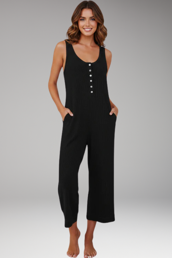 Women's Jumpsuit with Button Placket and Pockets