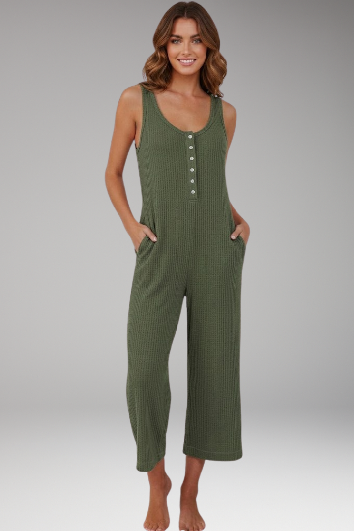 Women's Jumpsuit with Button Placket and Pockets