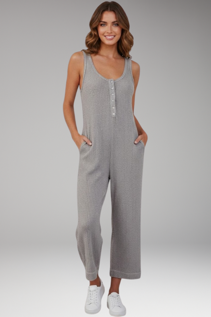 Women's Jumpsuit with Button Placket and Pockets