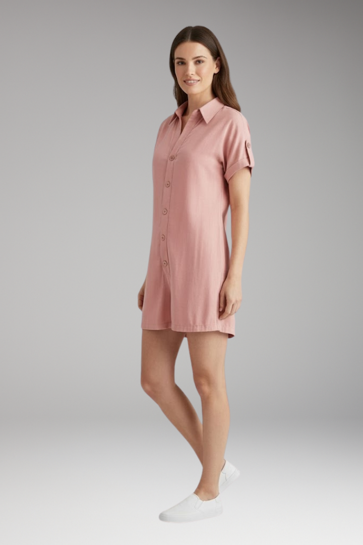 Women's Jumpsuit with Button Placket and Rolled Sleeves