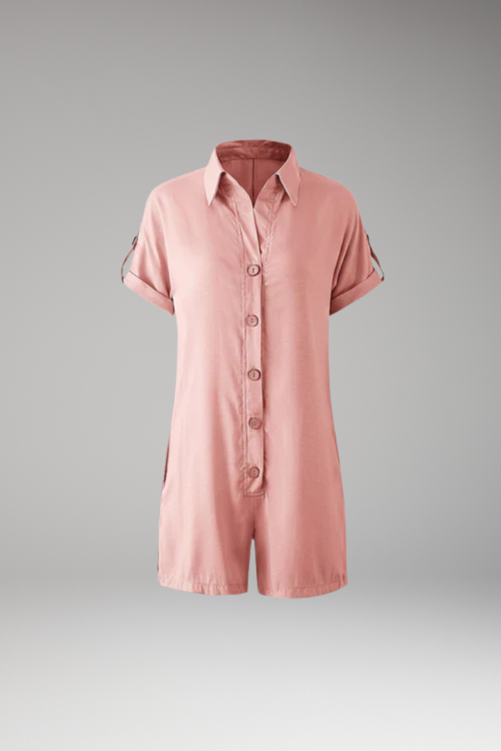Women's Jumpsuit with Button Placket and Rolled Sleeves
