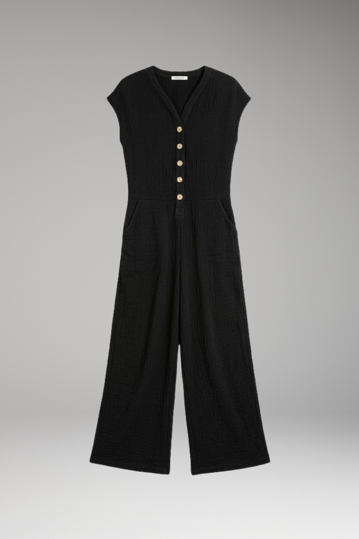 Women's Jumpsuit with Button Placket and Side Pockets