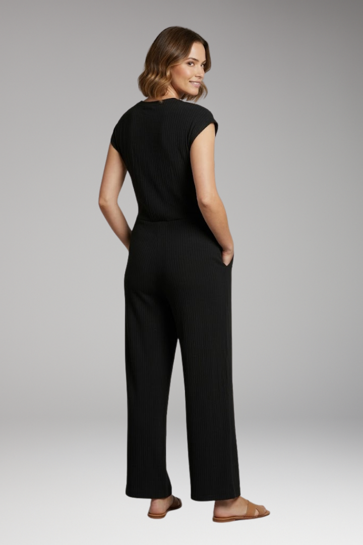 Women's Jumpsuit with Button Placket and Side Pockets
