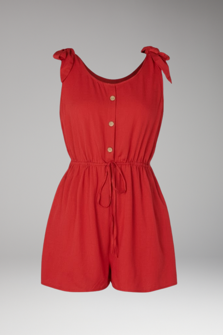 Women's Jumpsuit with Button Placket and Waist Tie