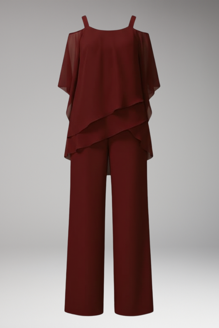 Women’s Jumpsuit with Cold-Shoulder Neckline and Wide-Leg Trousers