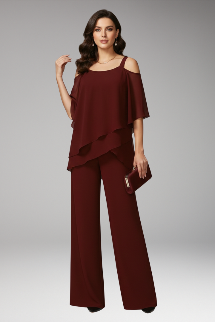 Women’s Jumpsuit with Cold-Shoulder Neckline and Wide-Leg Trousers