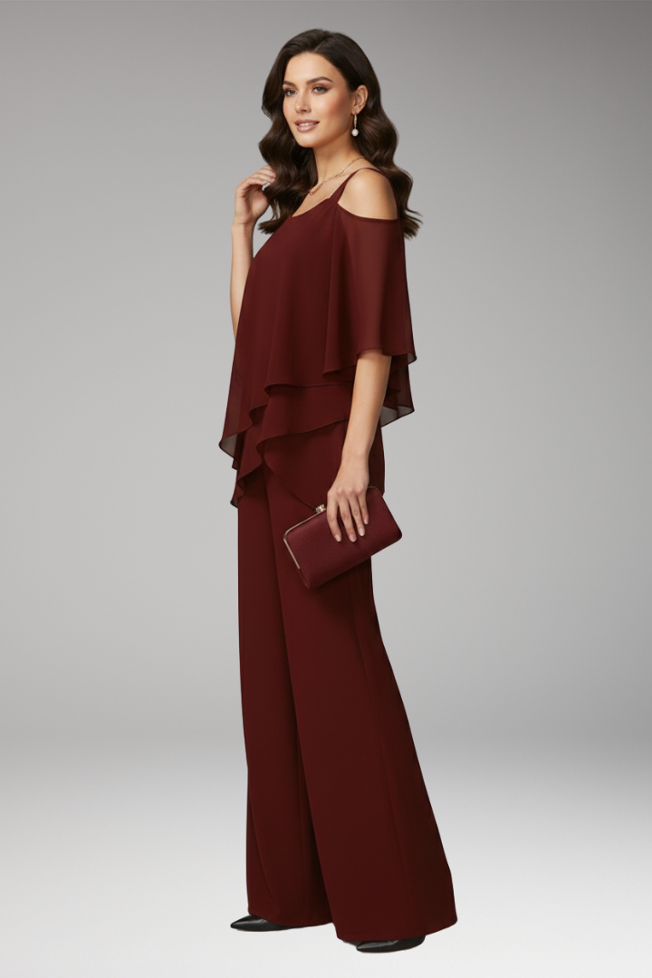 Women’s Jumpsuit with Cold-Shoulder Neckline and Wide-Leg Trousers