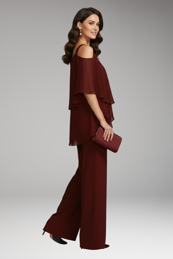 Women’s Jumpsuit with Cold-Shoulder Neckline and Wide-Leg Trousers