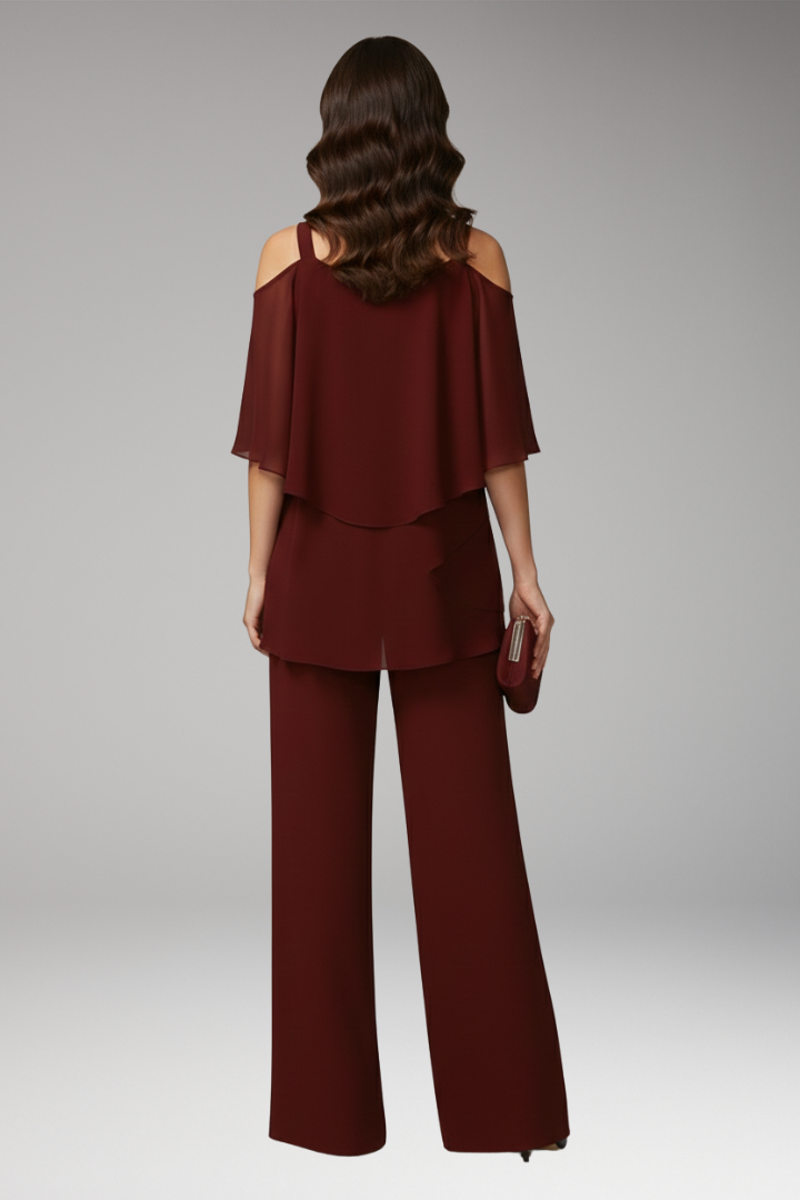 Women’s Jumpsuit with Cold-Shoulder Neckline and Wide-Leg Trousers