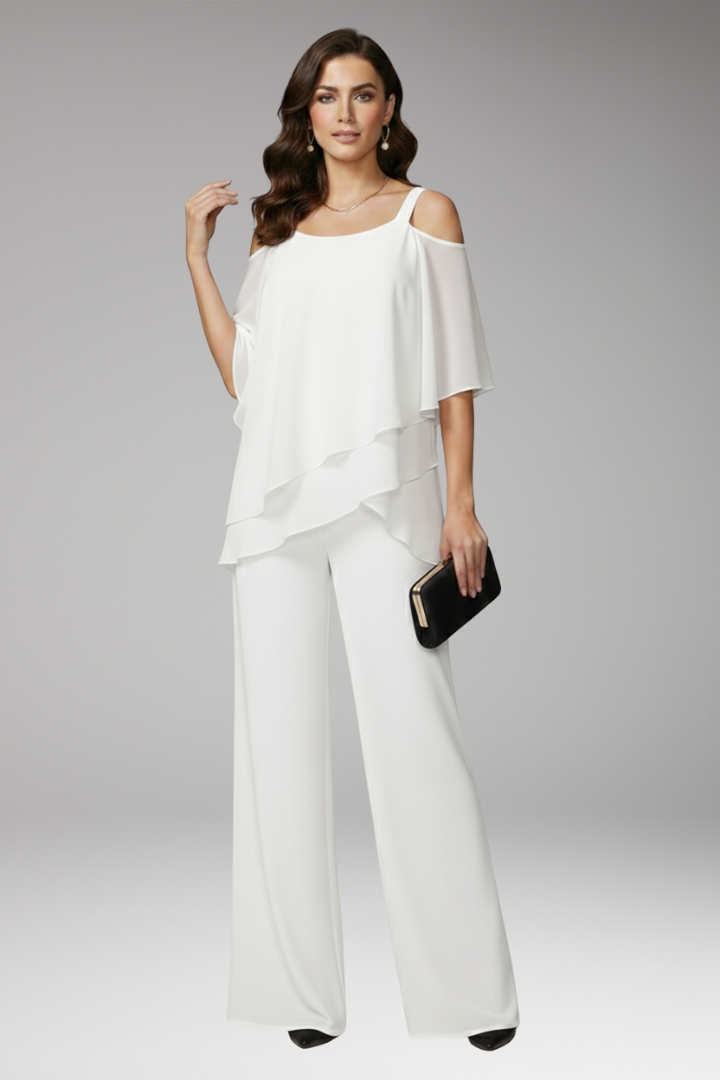 Women’s Jumpsuit with Cold-Shoulder Neckline and Wide-Leg Trousers