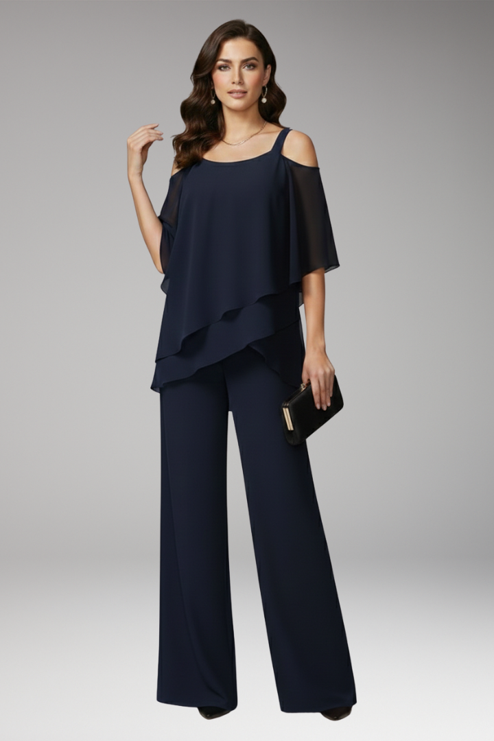 Women’s Jumpsuit with Cold-Shoulder Neckline and Wide-Leg Trousers