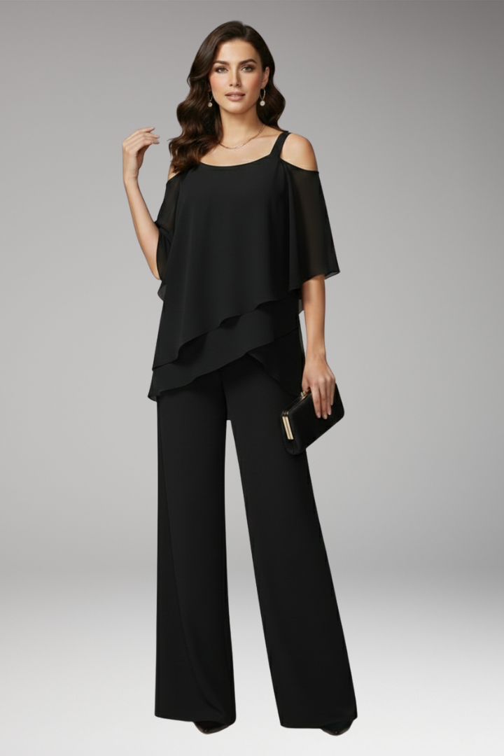 Women’s Jumpsuit with Cold-Shoulder Neckline and Wide-Leg Trousers