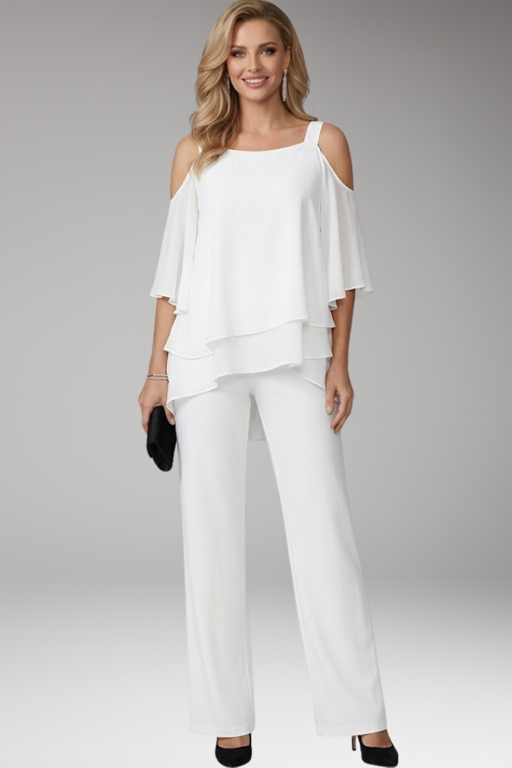 Women's Jumpsuit with Cold Shoulder and Straight Legs