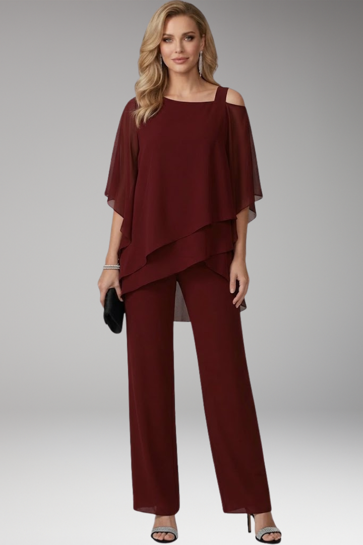 Women's Jumpsuit with Cold Shoulder and Straight Legs