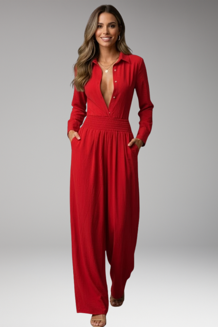 Women's Jumpsuit with Collar and Wide Legs