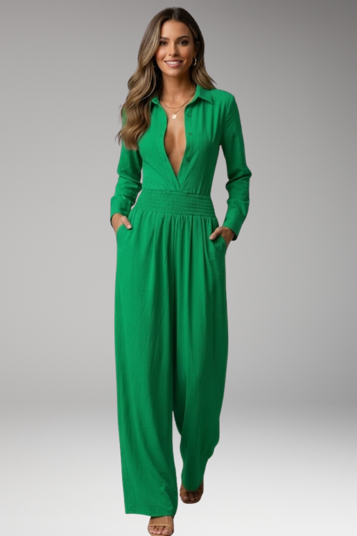 Women's Jumpsuit with Collar and Wide Legs